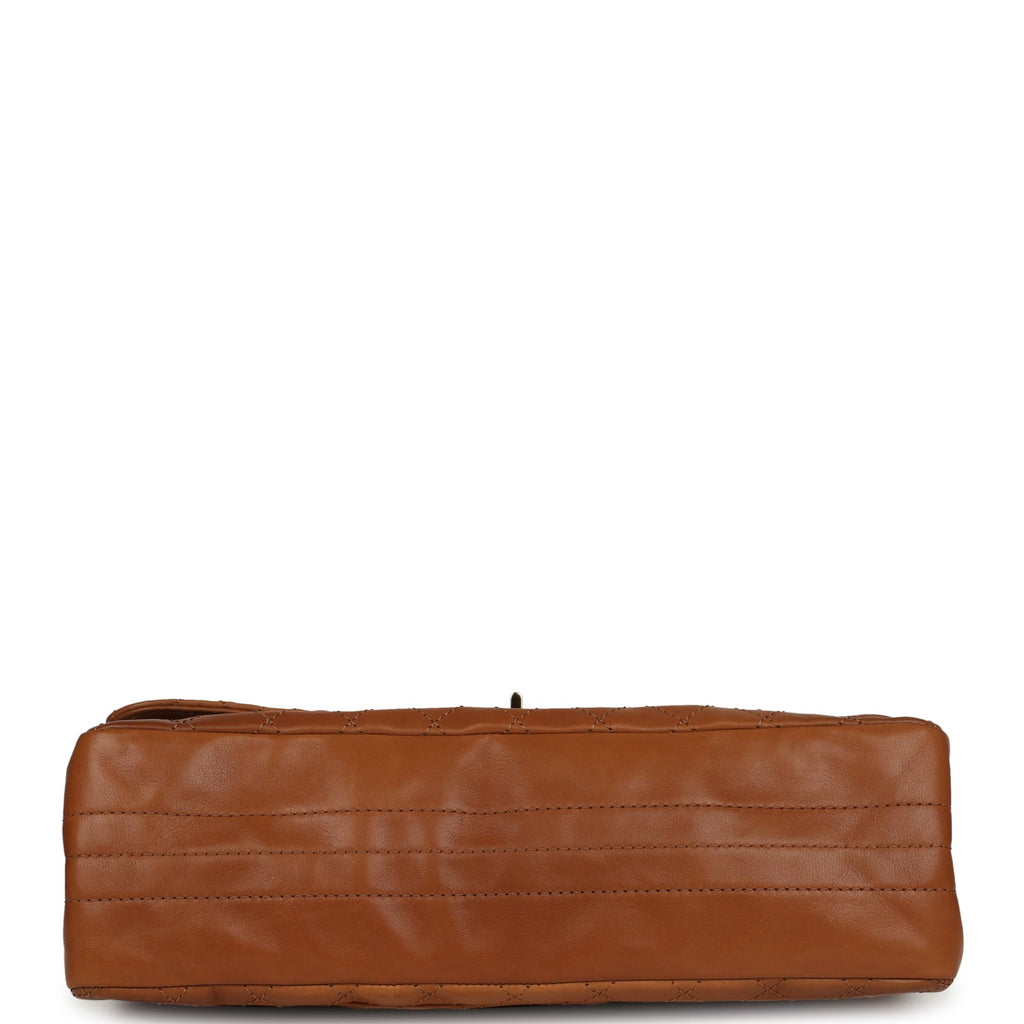 Maxi "Crush" Reissue 225 2.55 Double Flap Bag Camel Patinated Calfskin Gold Hardware