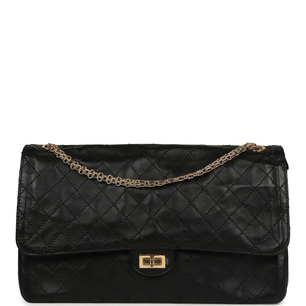 Maxi "Crush" Reissue 225 2.55 Double Flap Bag Black Lambskin Gold Hardware