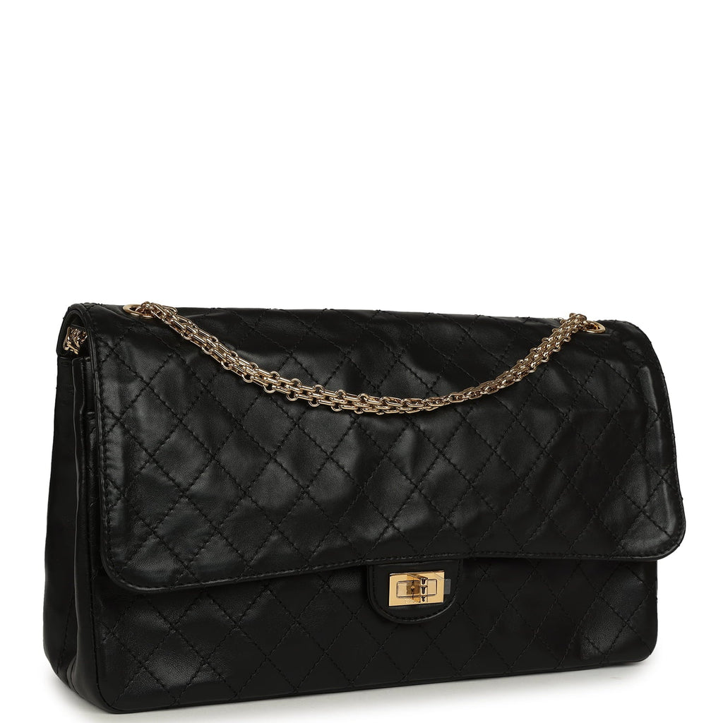 Maxi "Crush" Reissue 225 2.55 Double Flap Bag Black Lambskin Gold Hardware