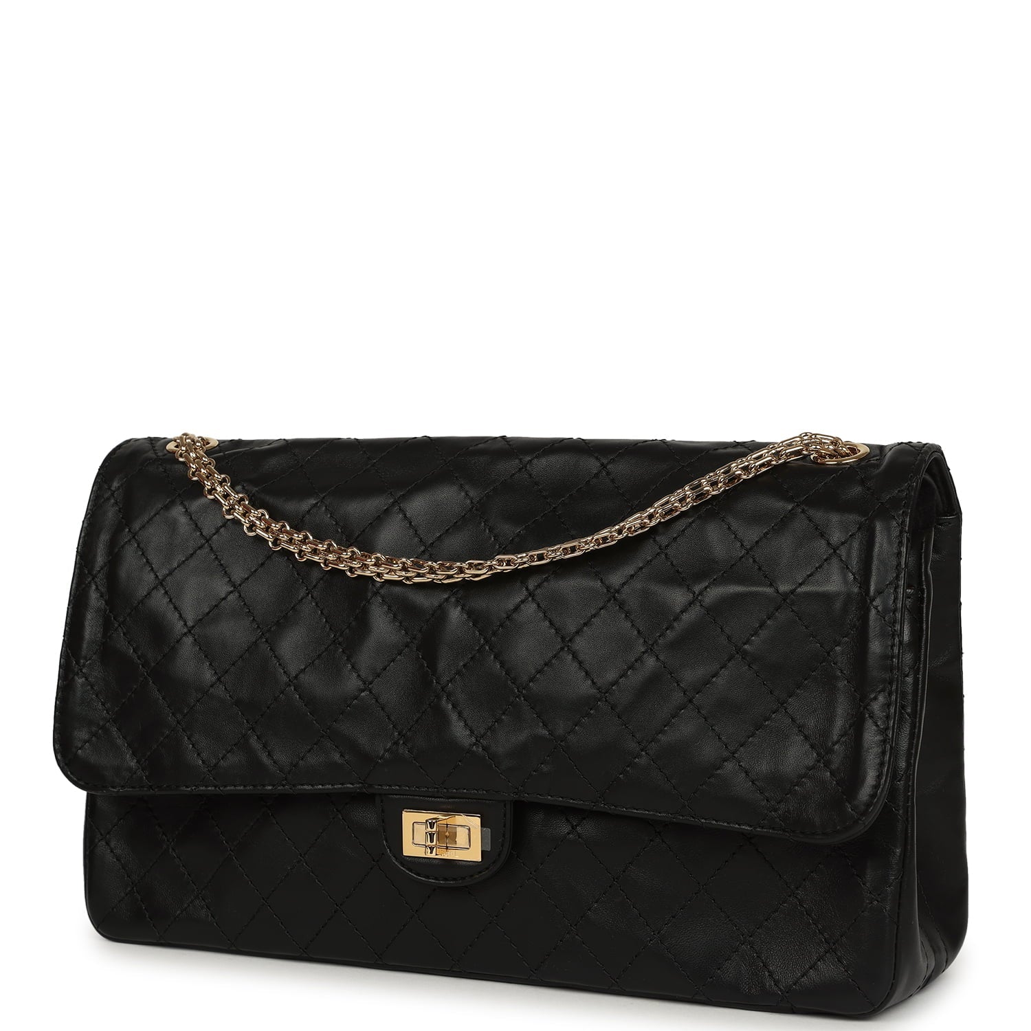 Maxi "Crush" Reissue 225 2.55 Double Flap Bag Black Lambskin Gold Hardware