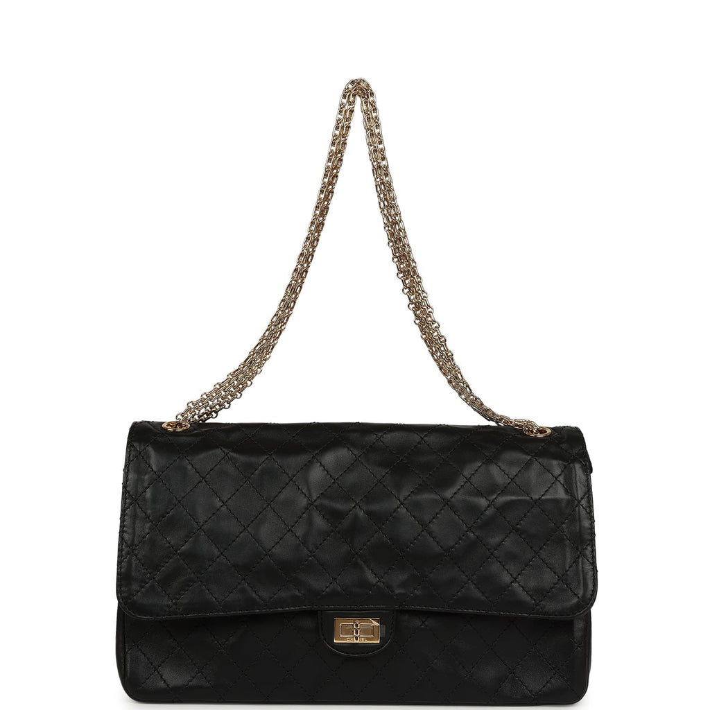 Maxi "Crush" Reissue 225 2.55 Double Flap Bag Black Lambskin Gold Hardware
