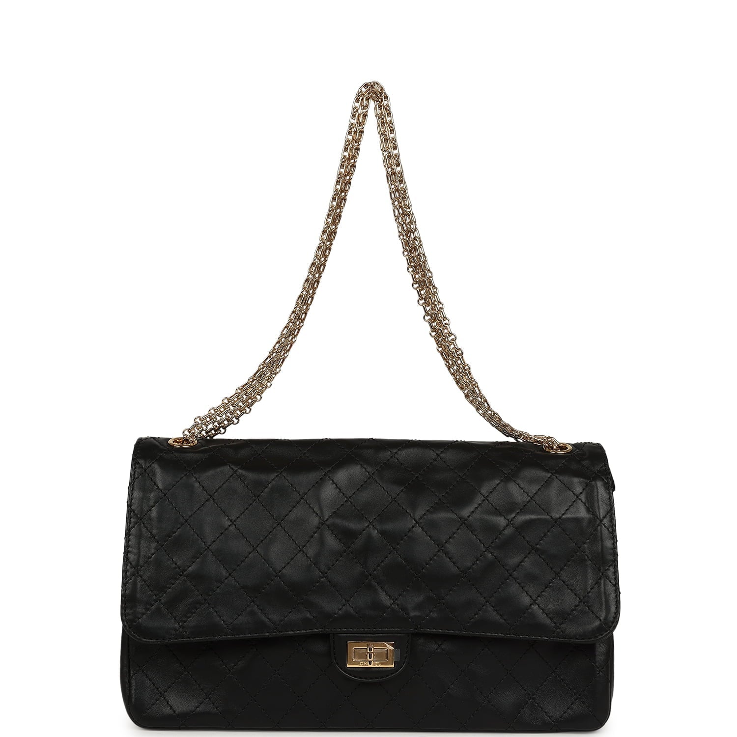 Maxi "Crush" Reissue 225 2.55 Double Flap Bag Black Lambskin Gold Hardware