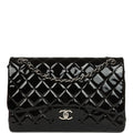 Jumbo Classic Double Flap Bag Black Patent Silver Hardware