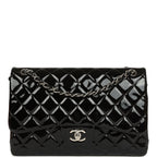 Jumbo Classic Double Flap Bag Black Patent Silver Hardware
