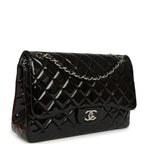 Jumbo Classic Double Flap Bag Black Patent Silver Hardware