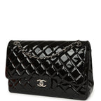 Jumbo Classic Double Flap Bag Black Patent Silver Hardware