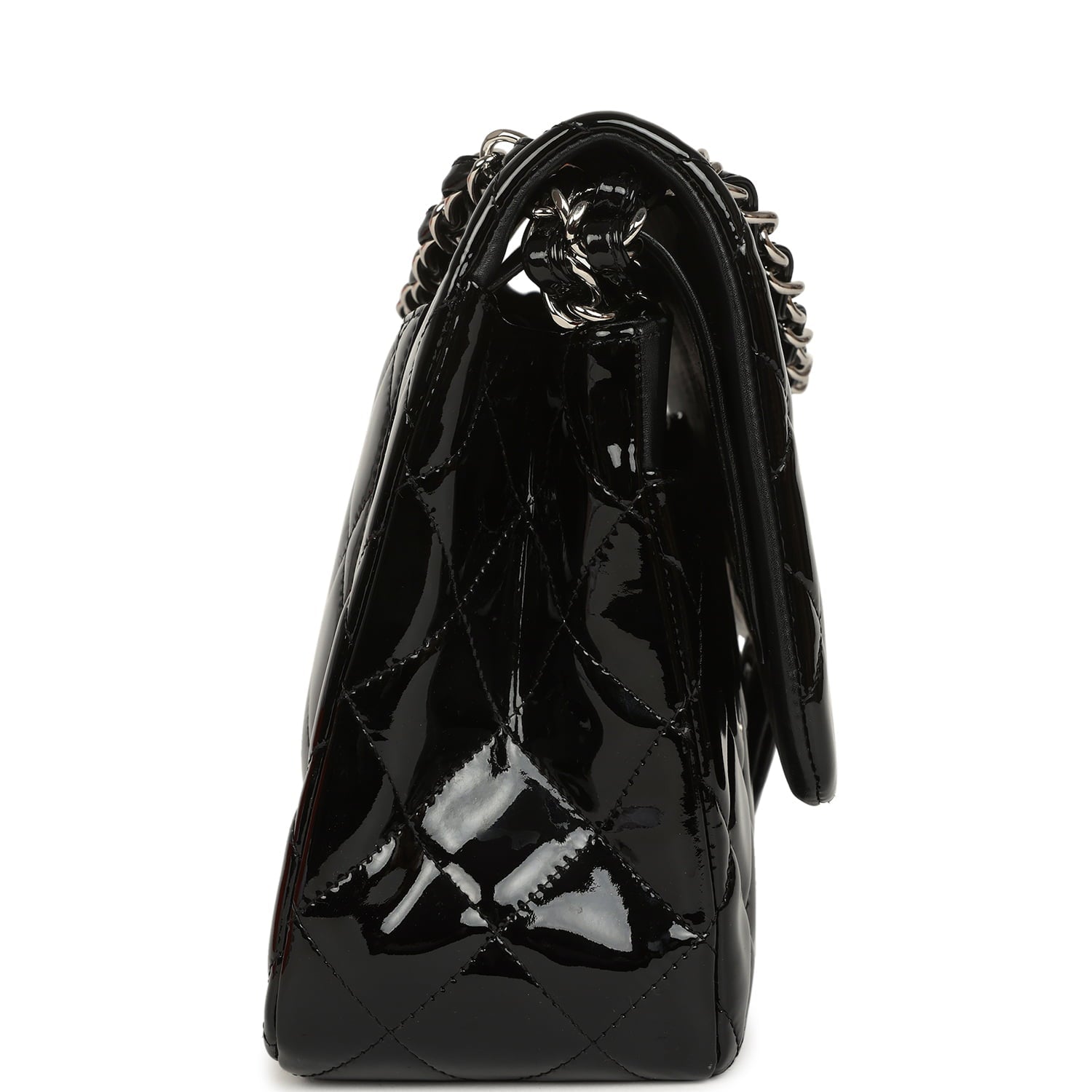 Jumbo Classic Double Flap Bag Black Patent Silver Hardware
