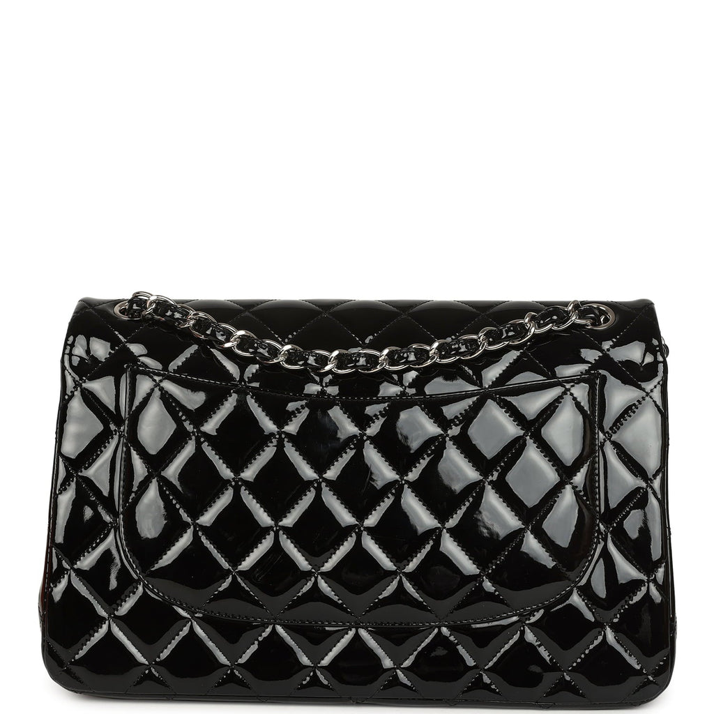 Jumbo Classic Double Flap Bag Black Patent Silver Hardware