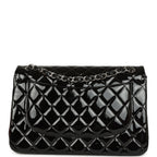 Jumbo Classic Double Flap Bag Black Patent Silver Hardware
