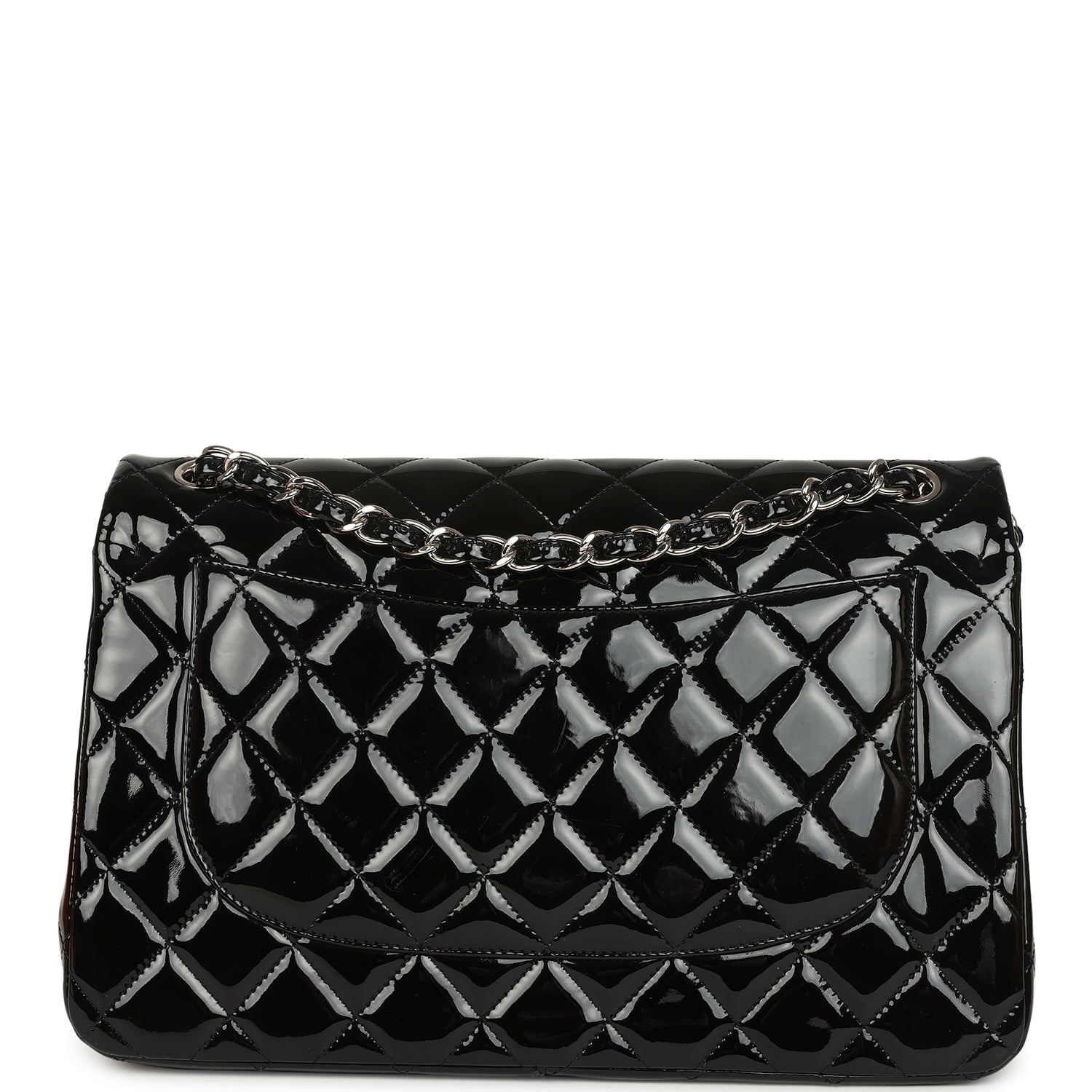 Jumbo Classic Double Flap Bag Black Patent Silver Hardware