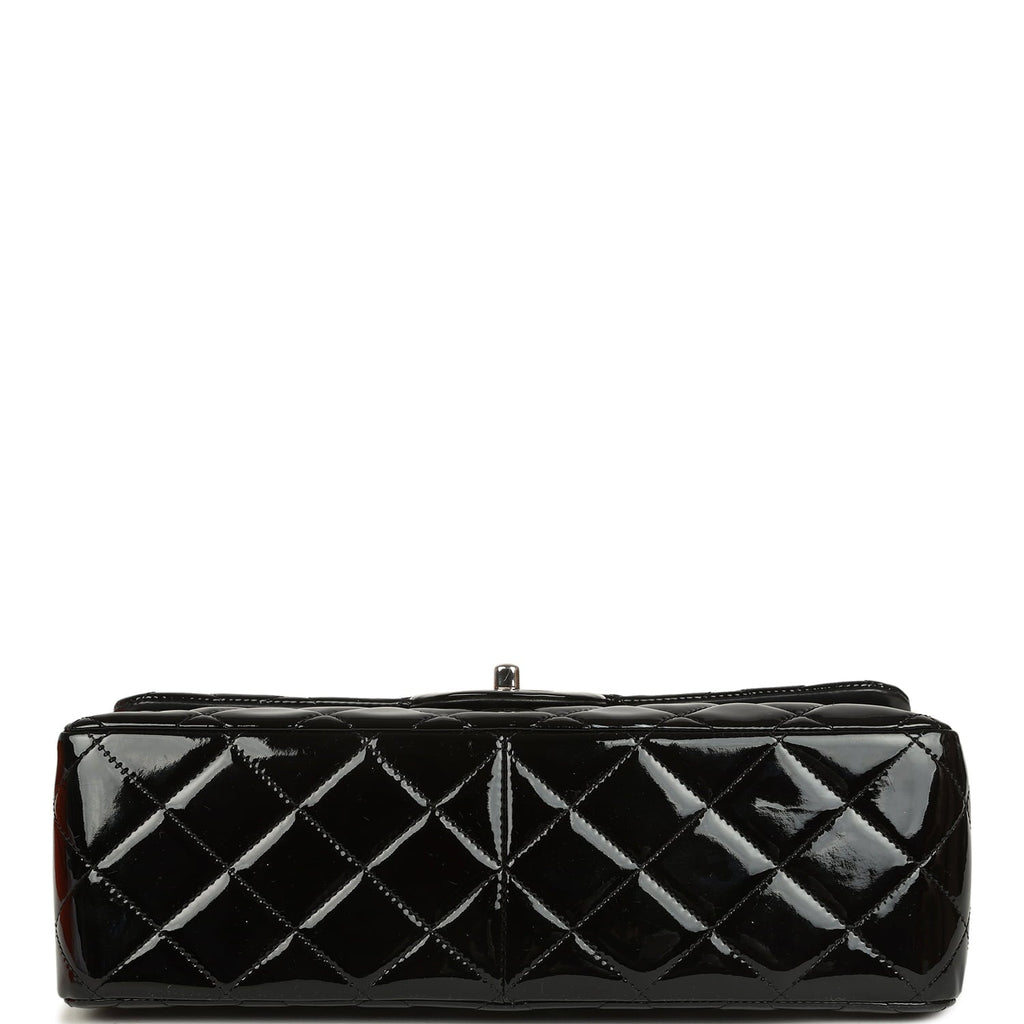 Jumbo Classic Double Flap Bag Black Patent Silver Hardware