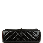 Jumbo Classic Double Flap Bag Black Patent Silver Hardware