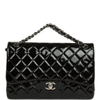 Jumbo Classic Double Flap Bag Black Patent Silver Hardware