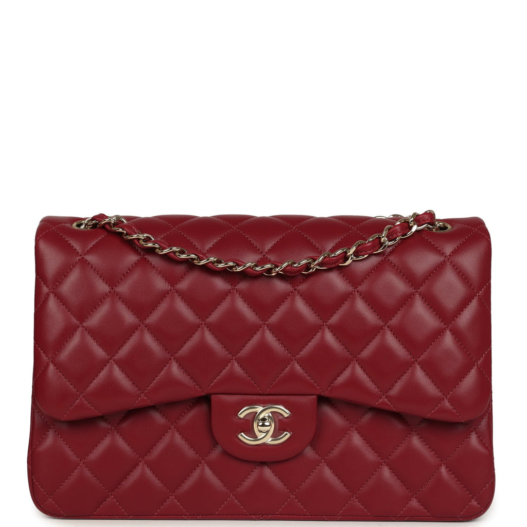 Jumbo Classic Double Flap Bag Burgundy Lambskin Light Gold Hardware