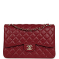 Jumbo Classic Double Flap Bag Burgundy Lambskin Light Gold Hardware