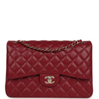 Jumbo Classic Double Flap Bag Burgundy Lambskin Light Gold Hardware