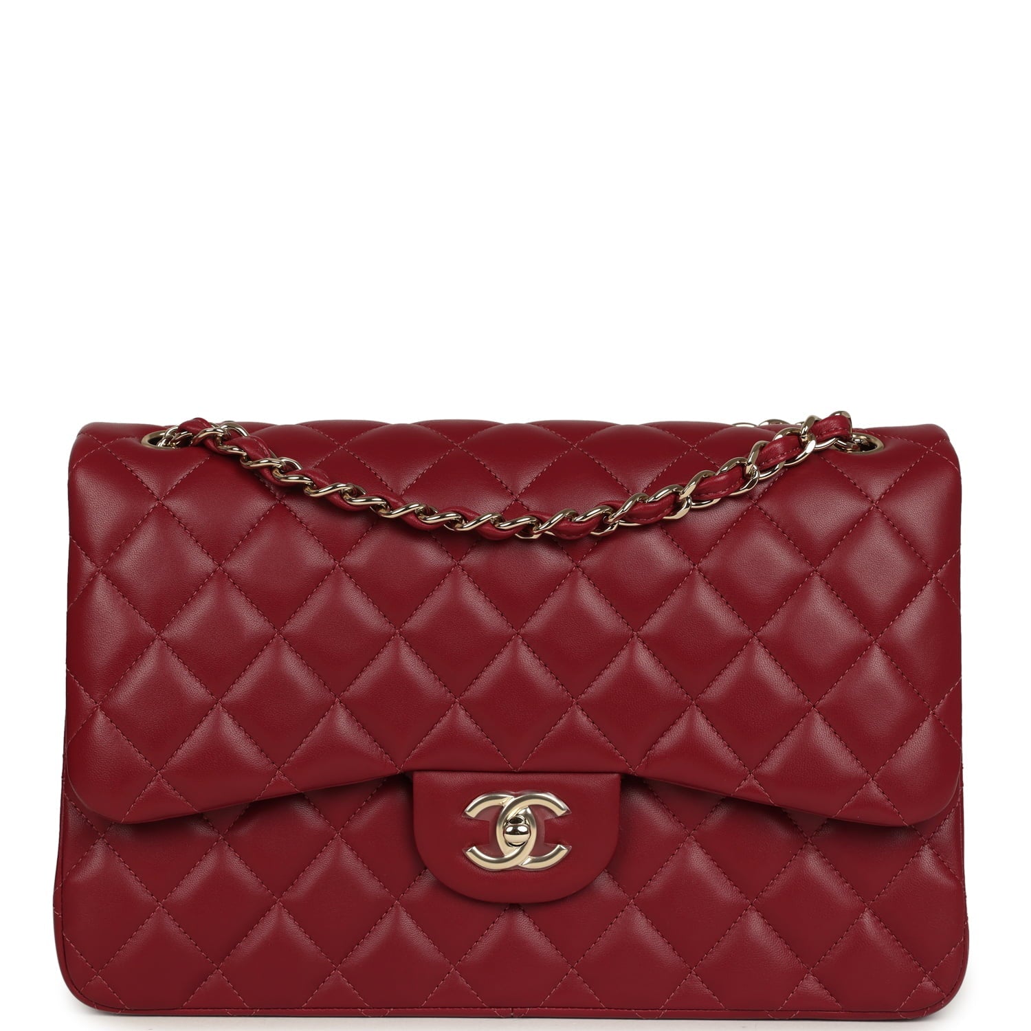 Jumbo Classic Double Flap Bag Burgundy Lambskin Light Gold Hardware