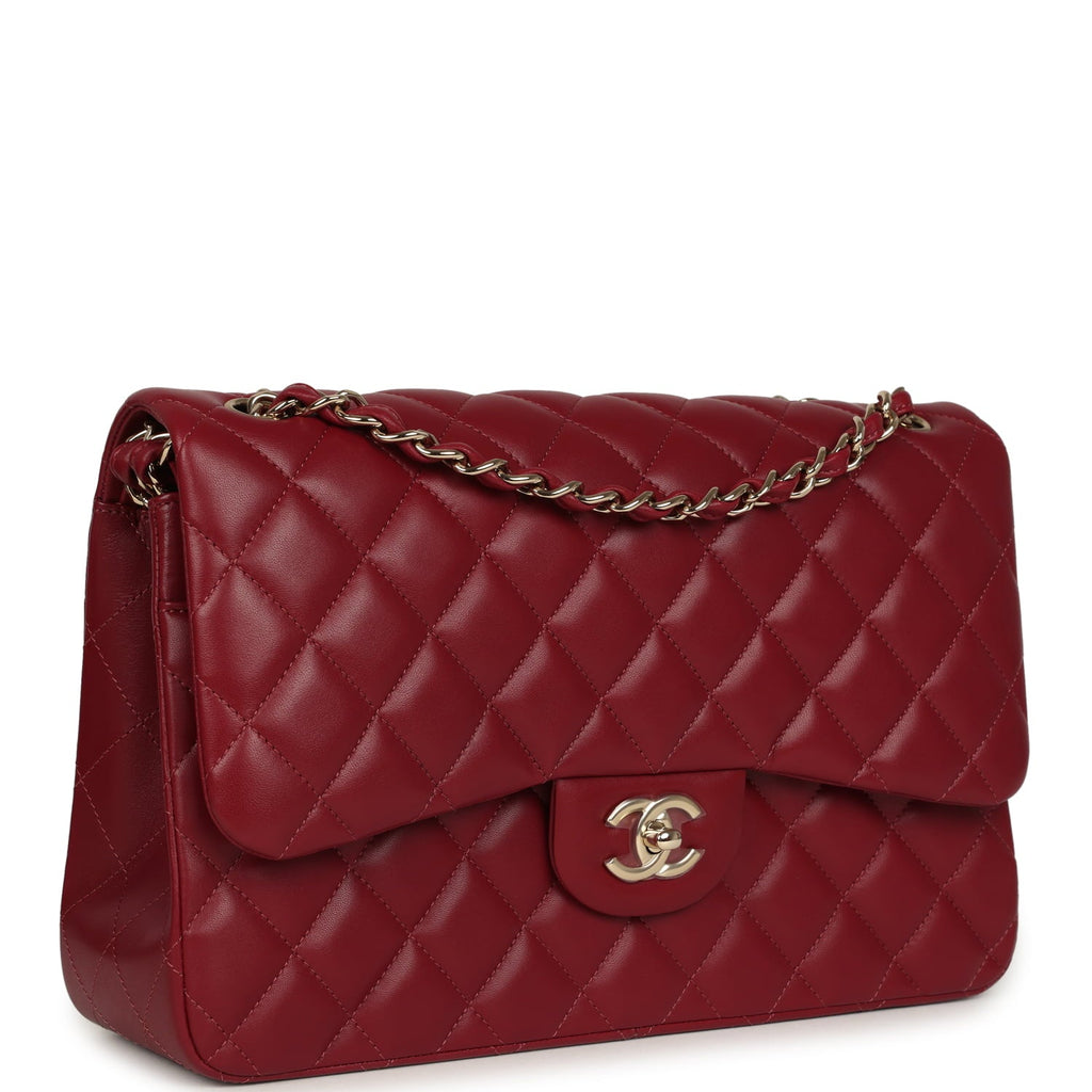 Jumbo Classic Double Flap Bag Burgundy Lambskin Light Gold Hardware