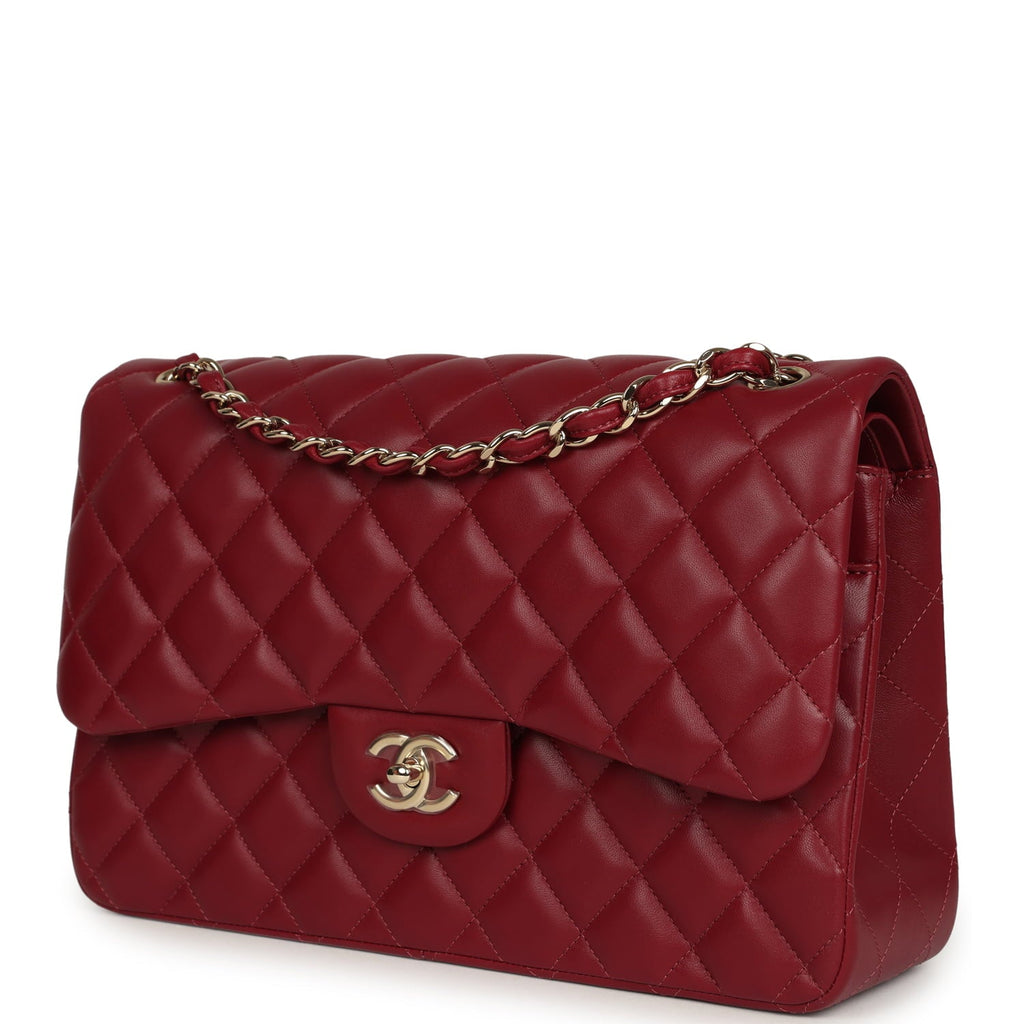 Jumbo Classic Double Flap Bag Burgundy Lambskin Light Gold Hardware