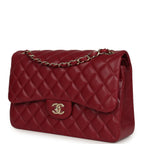 Jumbo Classic Double Flap Bag Burgundy Lambskin Light Gold Hardware