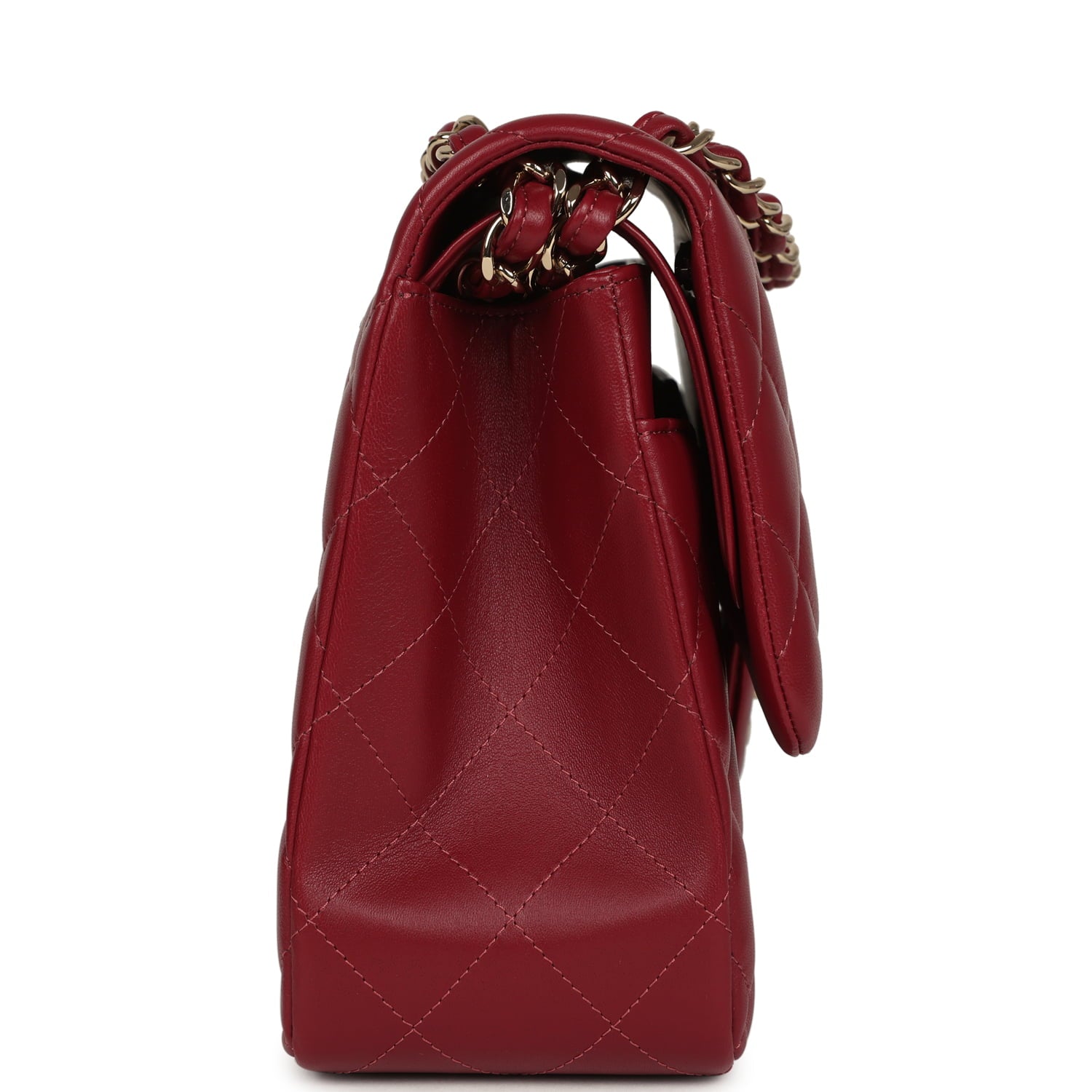 Jumbo Classic Double Flap Bag Burgundy Lambskin Light Gold Hardware