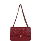 Jumbo Classic Double Flap Bag Burgundy Lambskin Light Gold Hardware