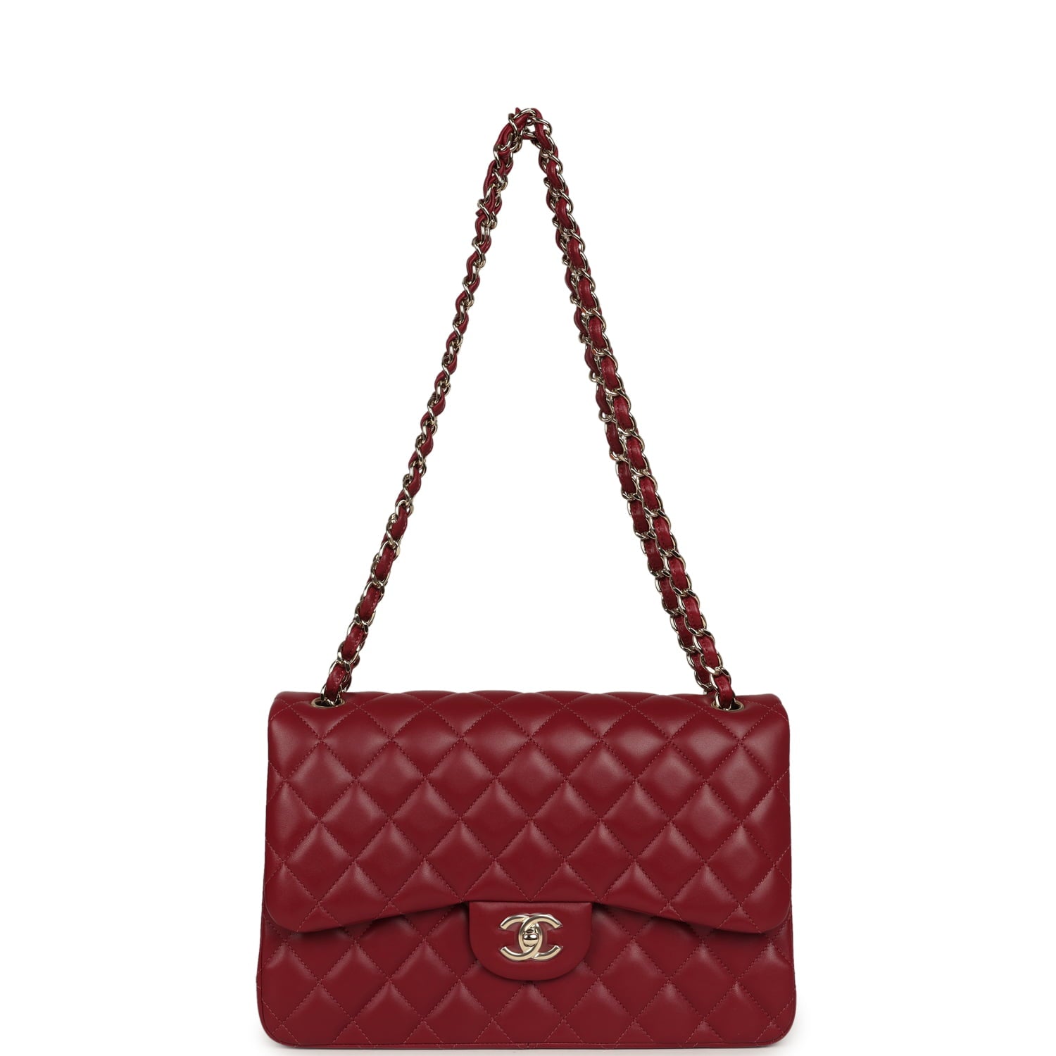 Jumbo Classic Double Flap Bag Burgundy Lambskin Light Gold Hardware