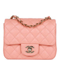 Mini Square Flap Pink Lambskin Light Gold Hardware