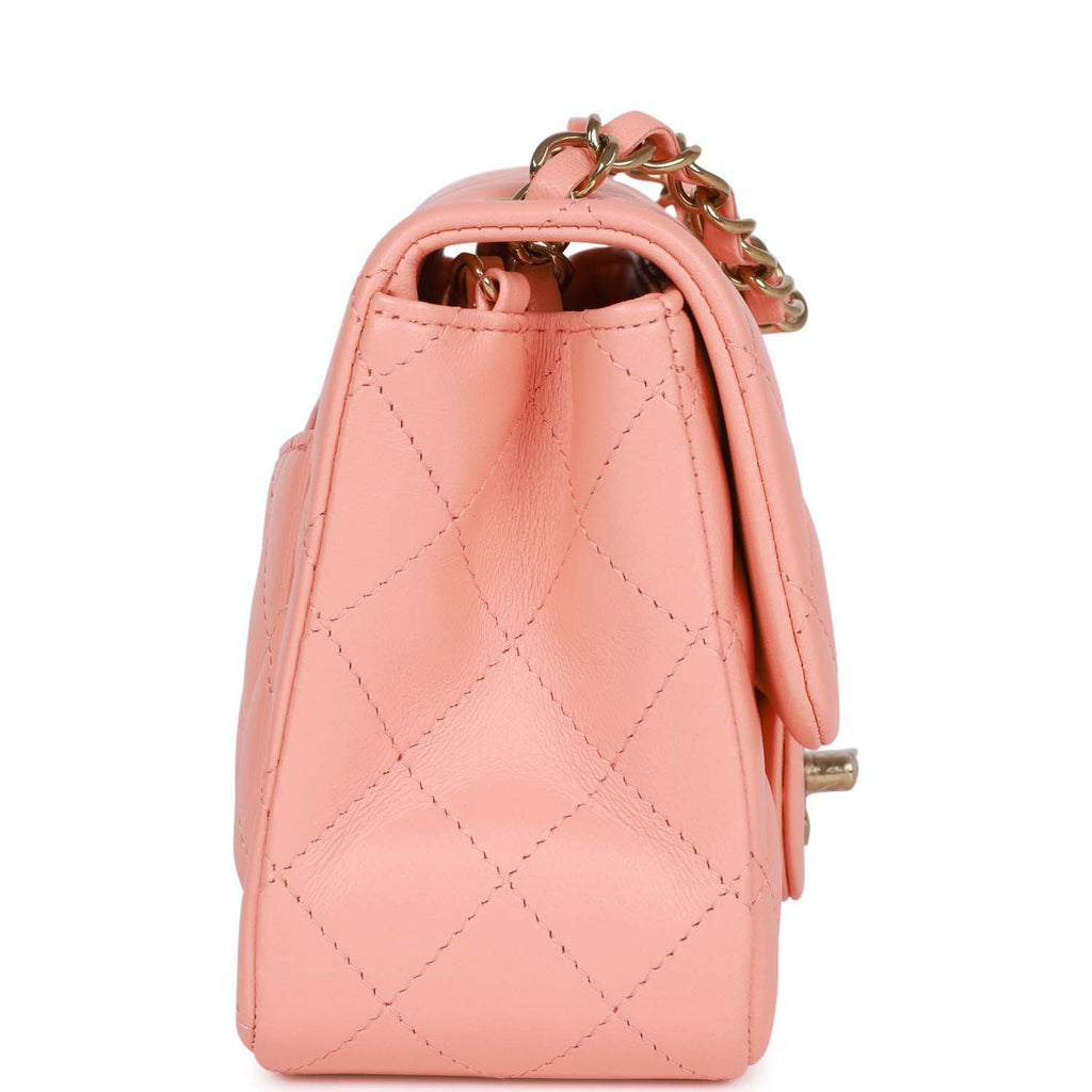 Mini Square Flap Pink Lambskin Light Gold Hardware
