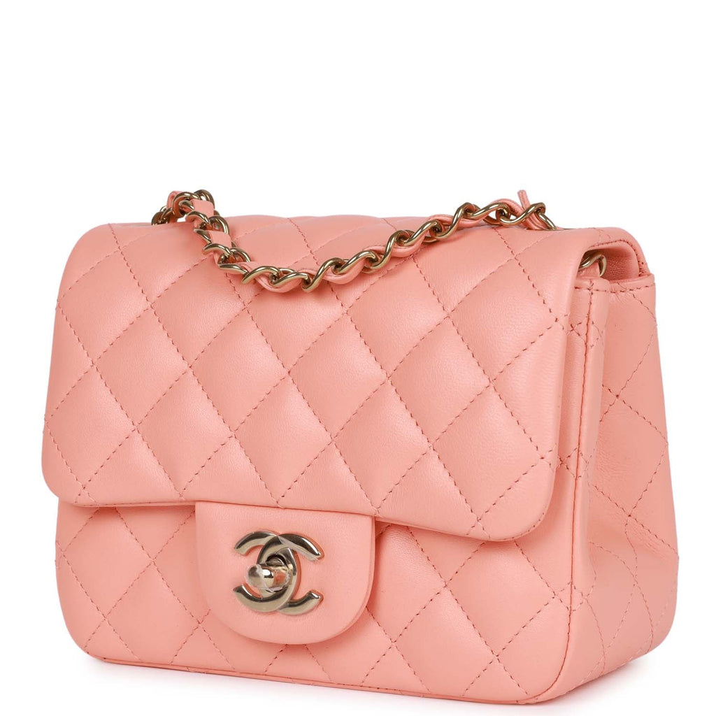 Mini Square Flap Pink Lambskin Light Gold Hardware