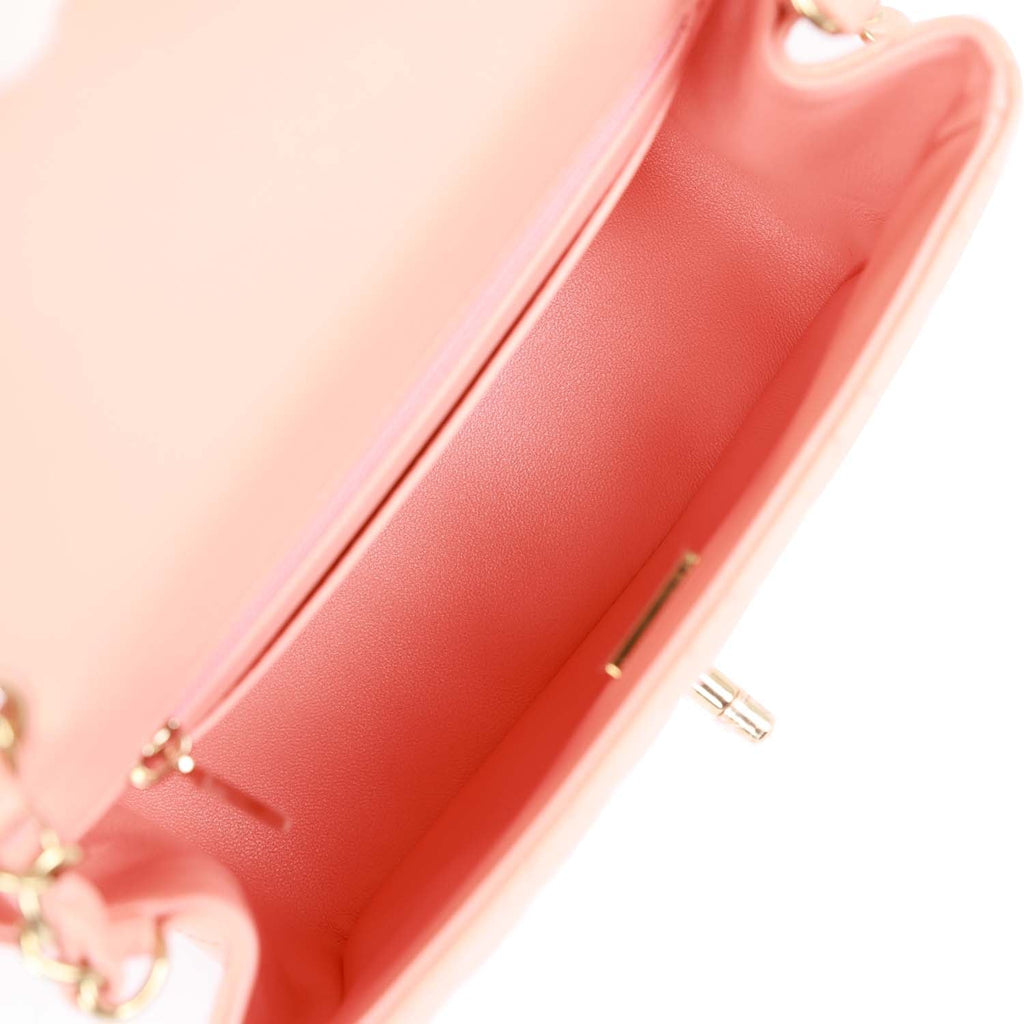 Mini Square Flap Pink Lambskin Light Gold Hardware