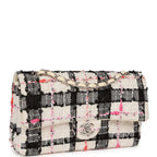 Medium Classic Double Flap Bag White, Black, and Pink Tweed Silver Hardware