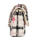 Medium Classic Double Flap Bag White, Black, and Pink Tweed Silver Hardware