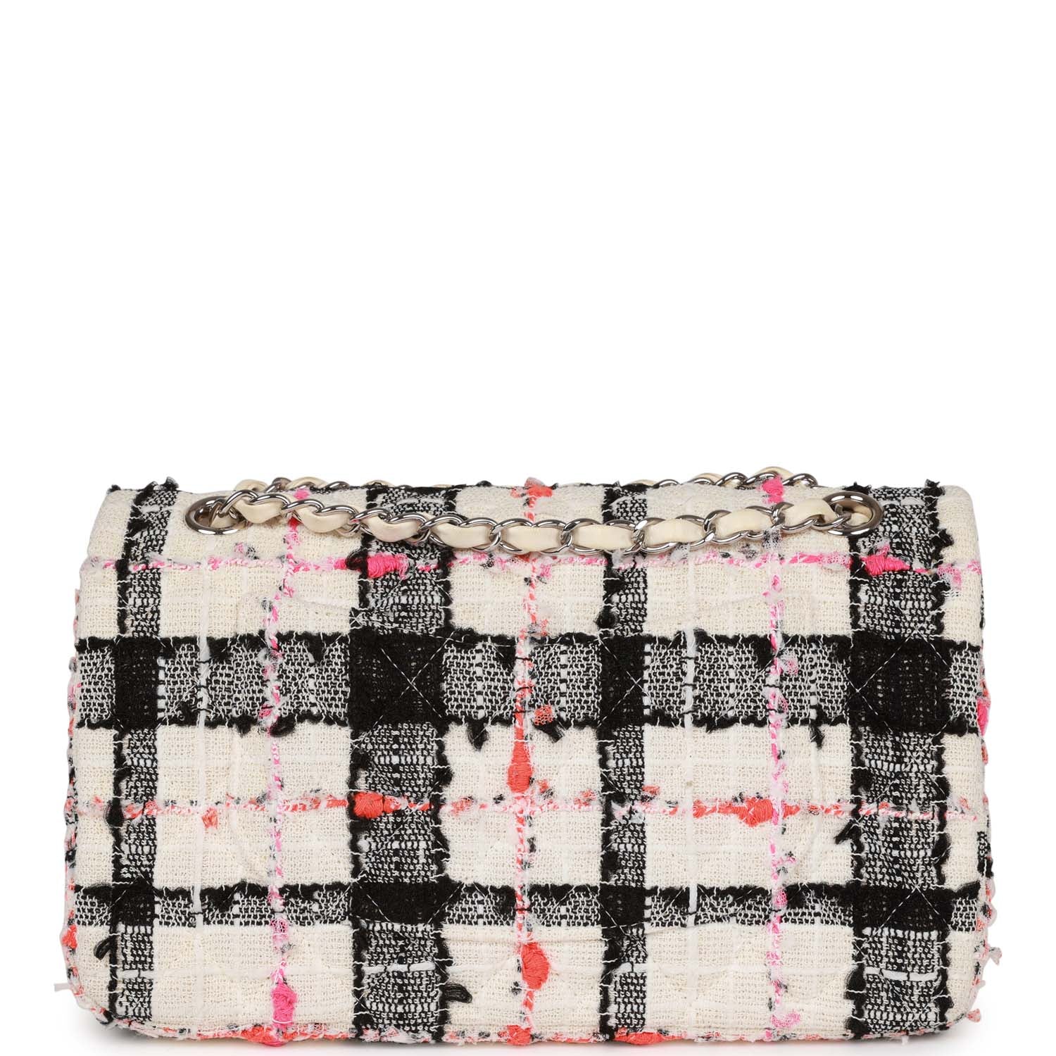 Medium Classic Double Flap Bag White, Black, and Pink Tweed Silver Hardware