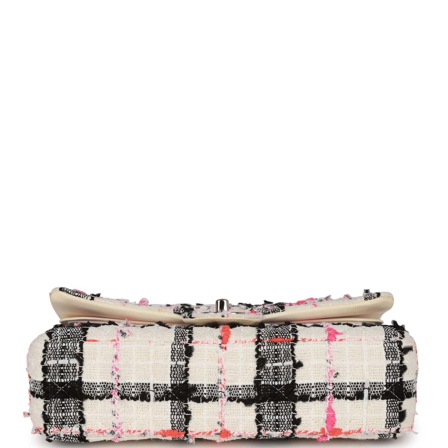 Medium Classic Double Flap Bag White, Black, and Pink Tweed Silver Hardware