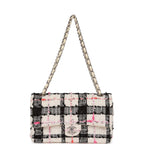 Medium Classic Double Flap Bag White, Black, and Pink Tweed Silver Hardware