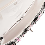 Medium Classic Double Flap Bag White, Black, and Pink Tweed Silver Hardware