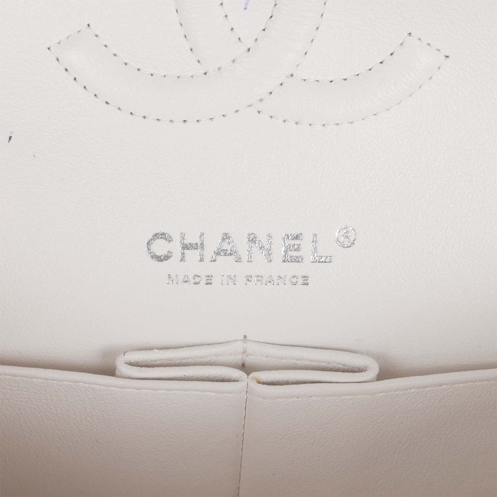 Medium Classic Double Flap Bag White, Black, and Pink Tweed Silver Hardware