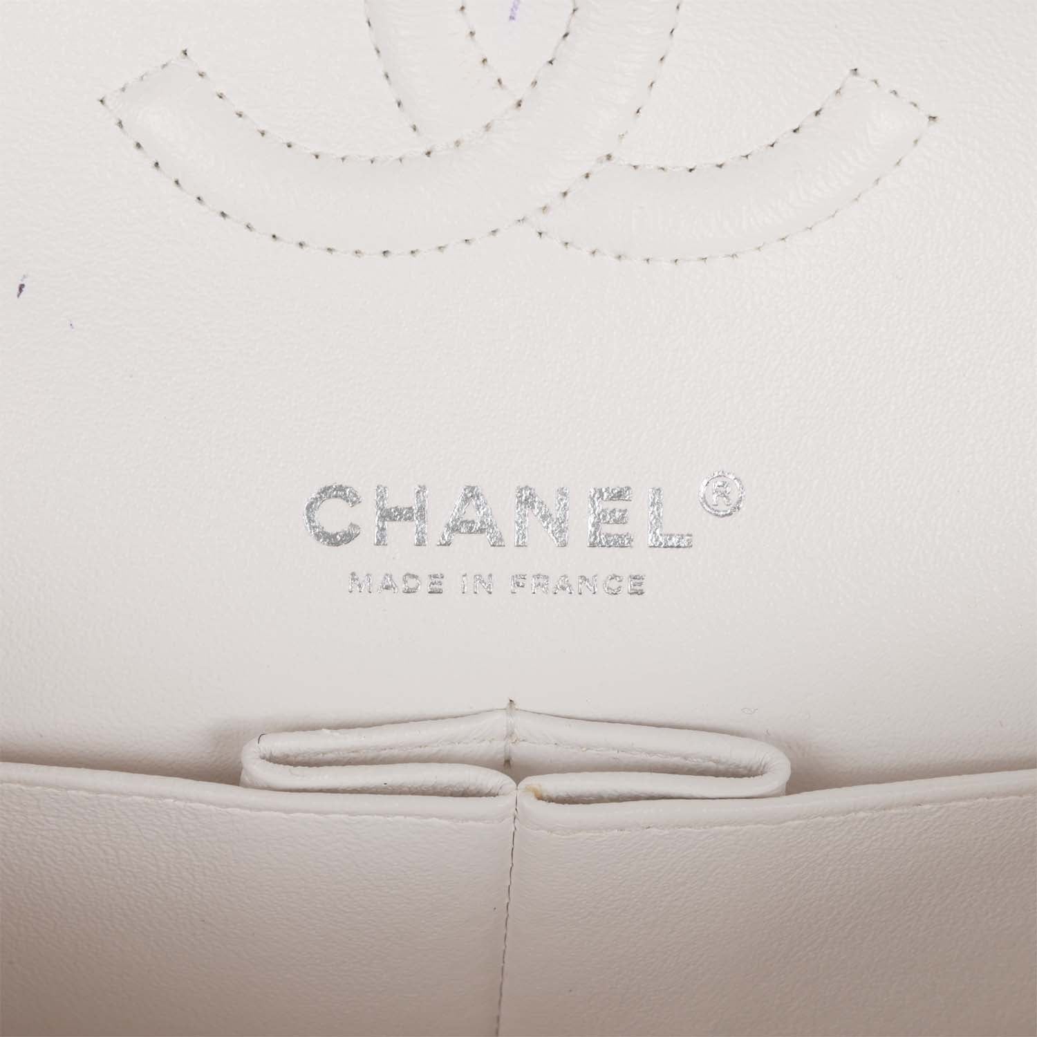 Medium Classic Double Flap Bag White, Black, and Pink Tweed Silver Hardware