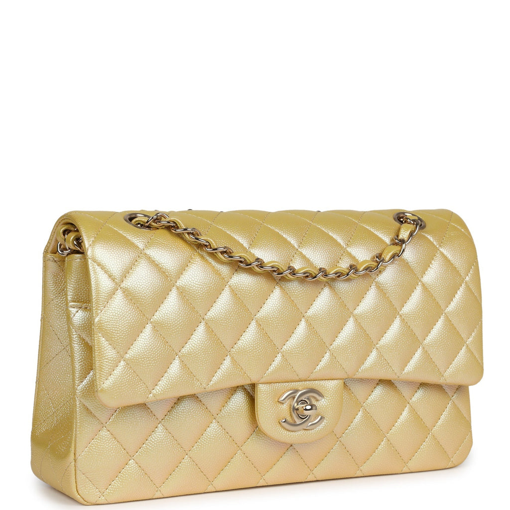 Medium Classic Double Flap Bag Yellow Iridescent Caviar Light Gold Hardware