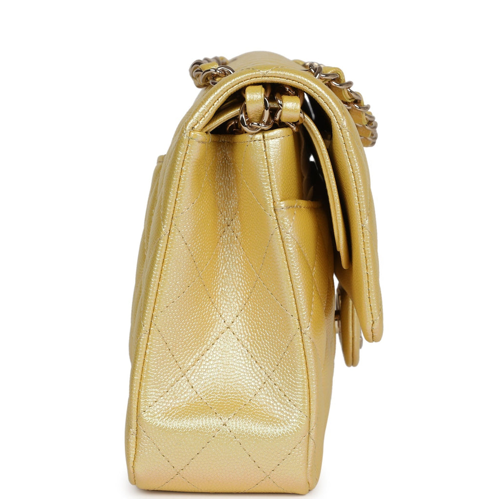 Medium Classic Double Flap Bag Yellow Iridescent Caviar Light Gold Hardware