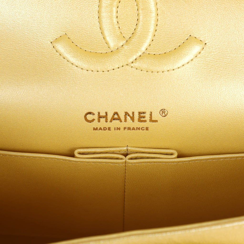 Medium Classic Double Flap Bag Yellow Iridescent Caviar Light Gold Hardware