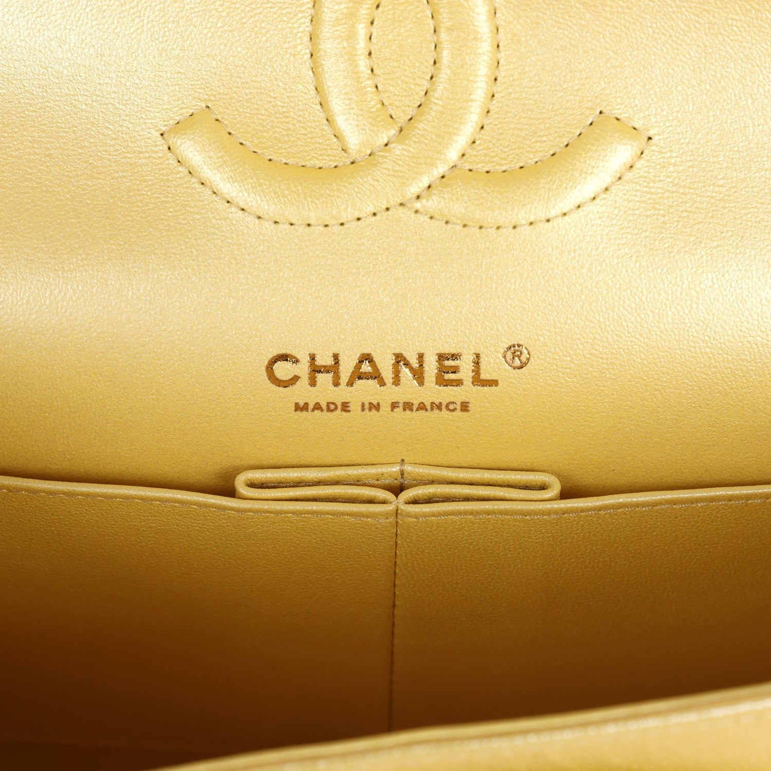 Medium Classic Double Flap Bag Yellow Iridescent Caviar Light Gold Hardware