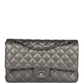 Medium Classic Double Flap Bag Metallic Grey Lambskin Silver Hardware