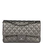 Medium Classic Double Flap Bag Metallic Grey Lambskin Silver Hardware