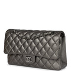 Medium Classic Double Flap Bag Metallic Grey Lambskin Silver Hardware