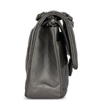 Medium Classic Double Flap Bag Metallic Grey Lambskin Silver Hardware