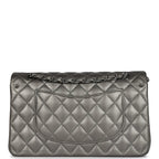 Medium Classic Double Flap Bag Metallic Grey Lambskin Silver Hardware
