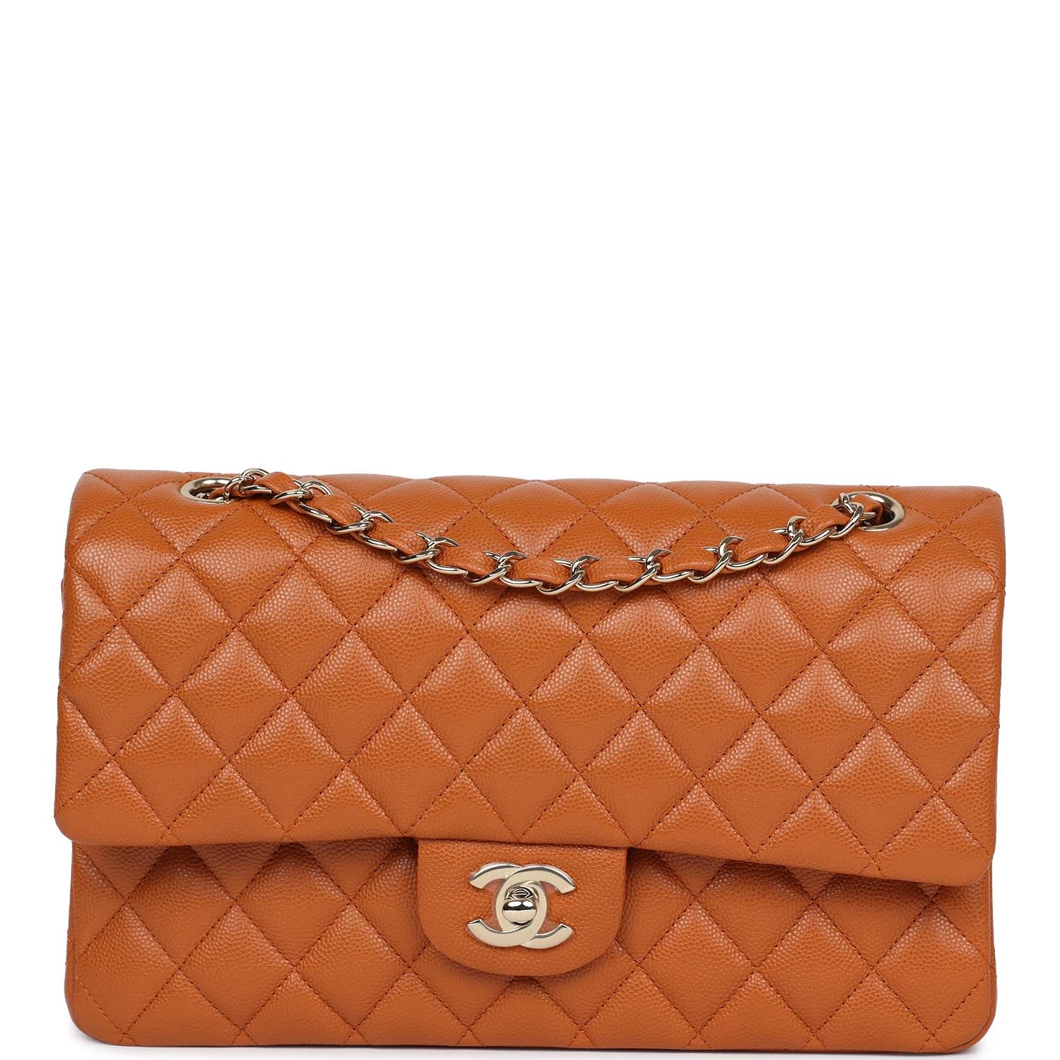 Medium Classic Double Flap Bag Caramel Shiny Caviar Light Gold Hardware