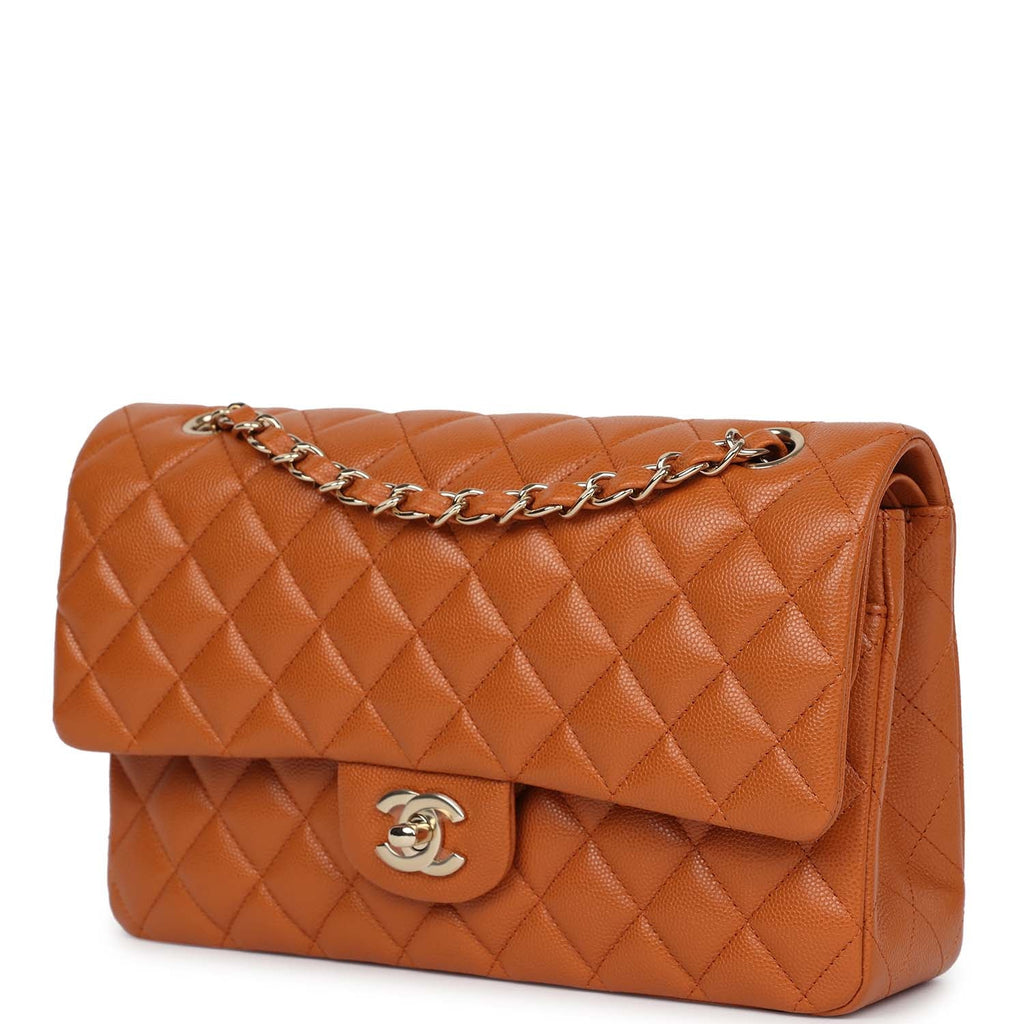 Medium Classic Double Flap Bag Caramel Shiny Caviar Light Gold Hardware